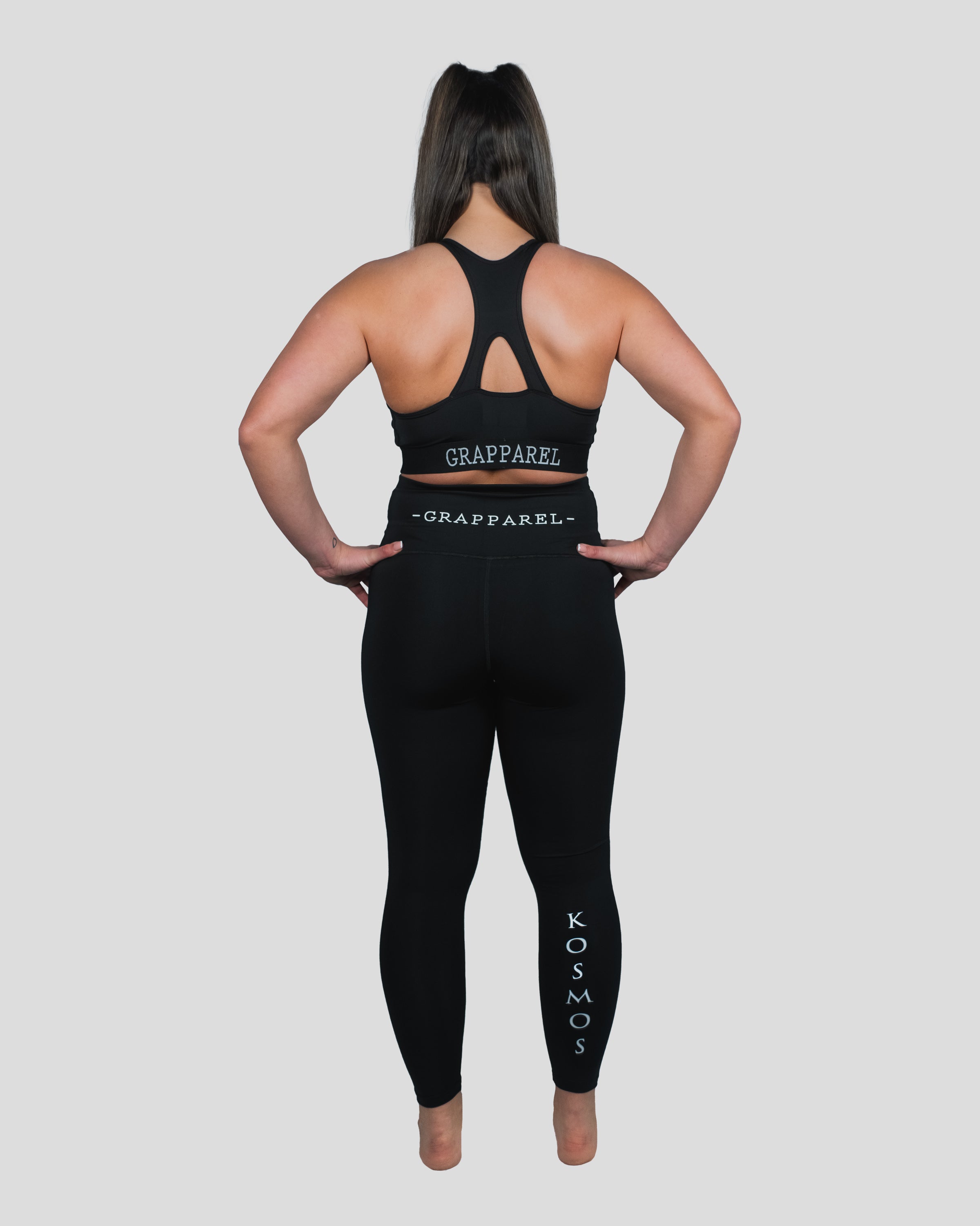 Rear view of the Gorgo Bra, showcasing the racerback design with "GRAPPAREL" label and ergonomic support
