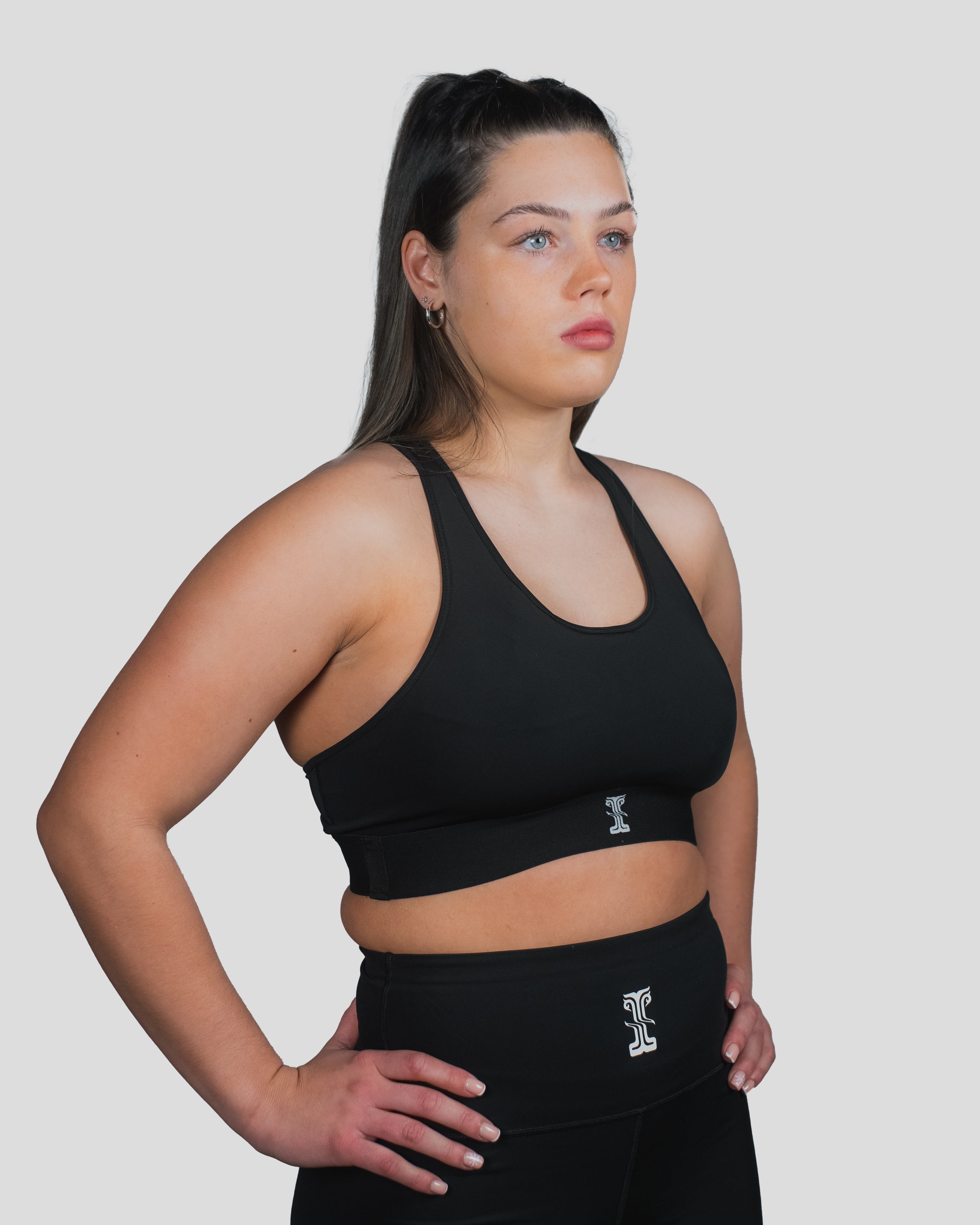 Side profile of the Gorgo Bra, emphasising the snug fit and elasticated underband for enhanced support